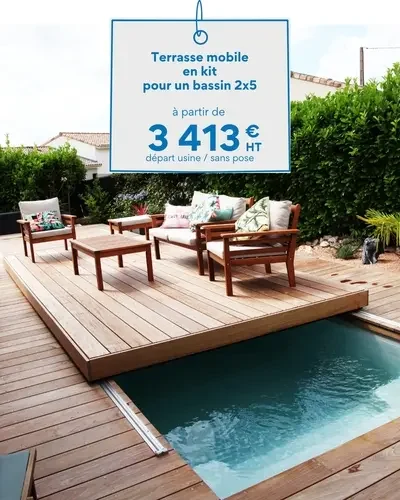 Carte prix d'une terrasse mobile en kit pour piscine 2x5m: à partir de 3413€ HT